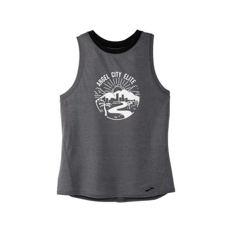 Brooks Womens Houston22 Distance Graphic Running Tank Top - Shadow Grey/Angel City Elite (710623-MZY